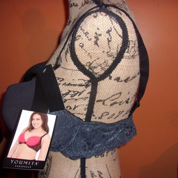 Youmita 42DD Black Floral Lace Overlay Bra NWT - Picture 8 of 12